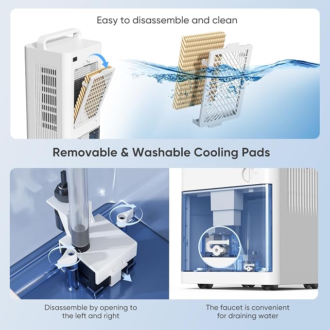 Feculs Portable Windowless Air Conditioners, 3-IN-1 Swamp Cooler, Evaporative Air Cooler, 6 Speeds & 3 Modes, 3-Gal Water Tank for Cooling, 20 FT/S Remote Control, Portable Air Cooler for Indoors