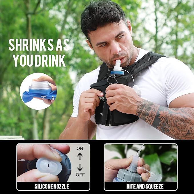 REVALI Running Vest, USA Original Patent, Zip Reflective Running Vests with 500ml Hydration Bottle, Adjustable Waistband & Breathable Material, Chest Pack Gear Phone Holder for Men & Women