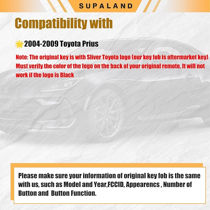 SUPALAND Key Fob Fits for Toyota Prius 2004-2009 (for Silver Logo only) 2nd Gen Smart Proximity Keyless Entry Remote Control MOZB31EG P/N:2584A-B31EG Push Start Button