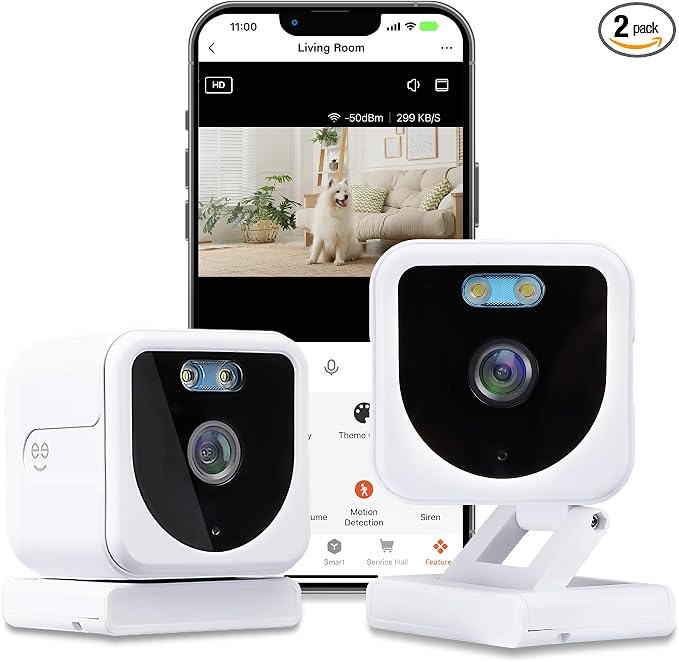 Geeni Mini 1080P Indoor/Outdoor Security Camera 2-Pack, Smart WiFi Cameras with Motion & Sound Detection, Night Vision, 2-Way Audio, Cloud & MicroSD Card Storage, Compatible with Alexa & Google