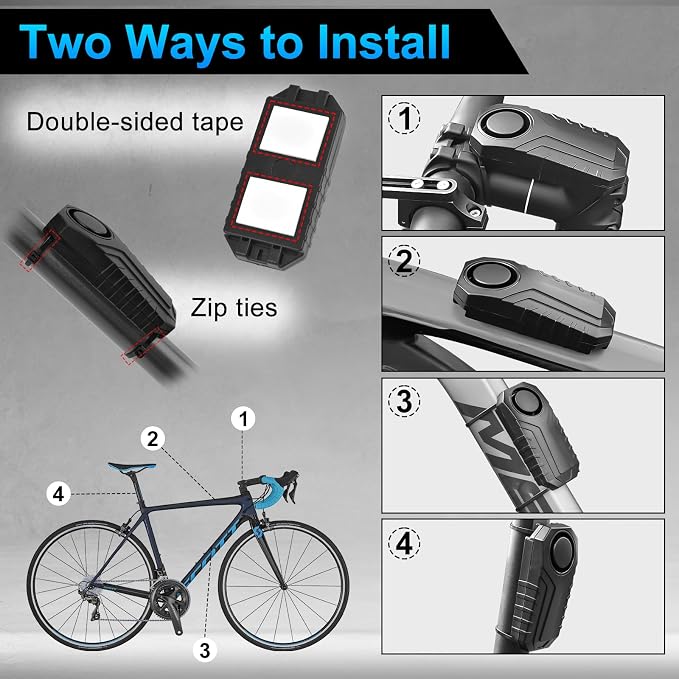 USUPERINK Bike Alarm, Bike Alarms for Ebikes, Anti Theft Wireless Vibration Sensor Alarm for Motorcycle Electric Scooter Moped Trailer Car Mailbox Garage Door 113dB Super Loud IP65 Waterproof