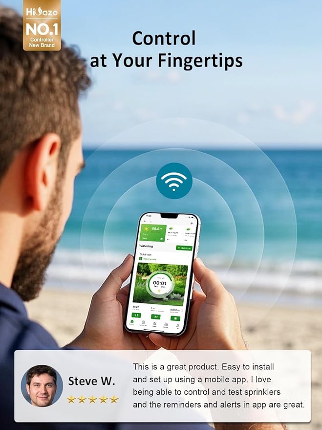 Smart Sprinklers Controller 2.4GHz WiFi, Irrigation Controller Easy Use App Enabled, 8 Zones + 16 Plans, Save Water Auto Skip Rain, Freeze & Wind, 10 Minutes Install