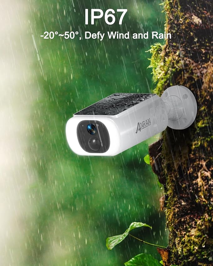ANRAN 2K Solar Security Cameras Wireless Outdoor, 2.4Ghz WiFi Surveillance Outdoor Camera for Home Security with Embedded Solar Panel, Color Night Vision, 2-Way Talk, IP67 Waterproof, Work with Alexa