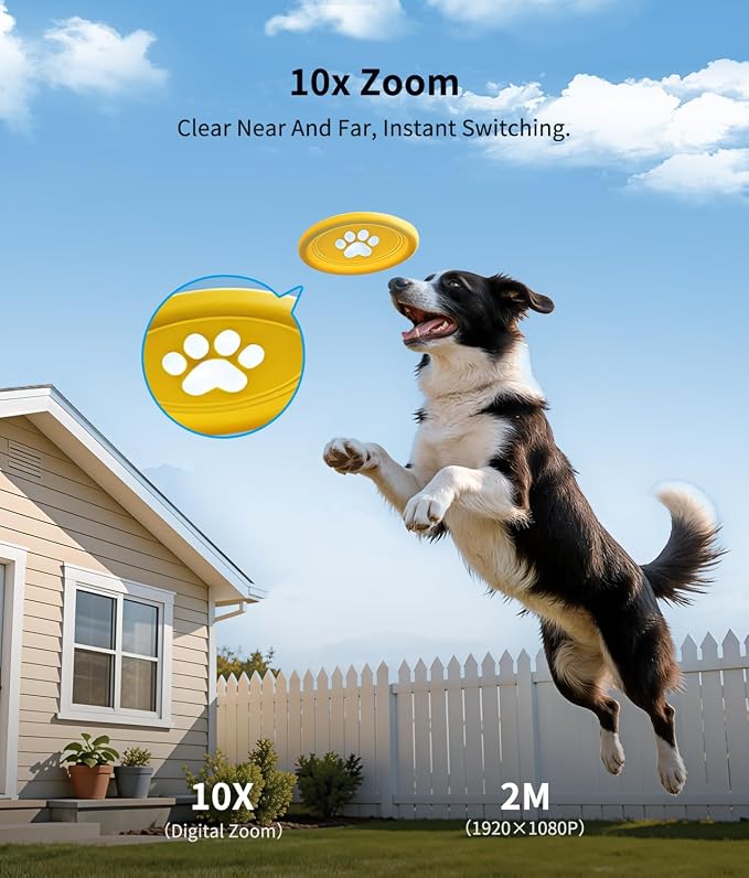 Dual-Lens Solar Security Cameras Wireless Outdoor, 10x Zoom to See Further 360 PTZ WiFi Camera for Home Security with Color Night Vision, AI Body Detection, 2-Way Audio, Spotlight Siren Alarm