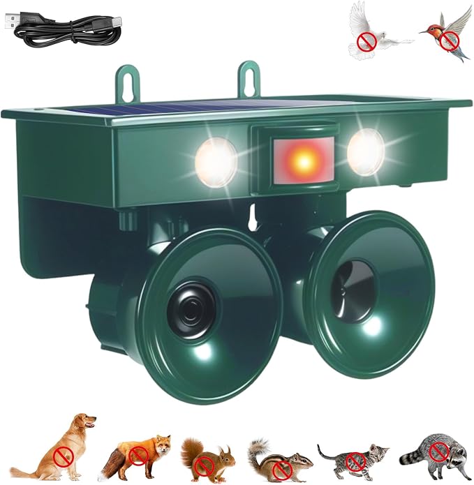 2026 New Ultrasonic Bird Repeller Solar Powered Outdoor IP65 Motion Activated Bird Pigeon Deterrents for Outside with Flash Light Woodpecker Goose Repellent Devices for Rooftops Porch Patio Balconies