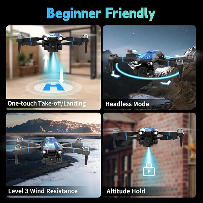M18LCD Drone with 4K Camera for Adults Drone with Screen on Controller Brushless Motor Optical Flow Positioning Headless Mode One Key Takeoff/Landing RC Quadcopter for Beginners Adults Gifts