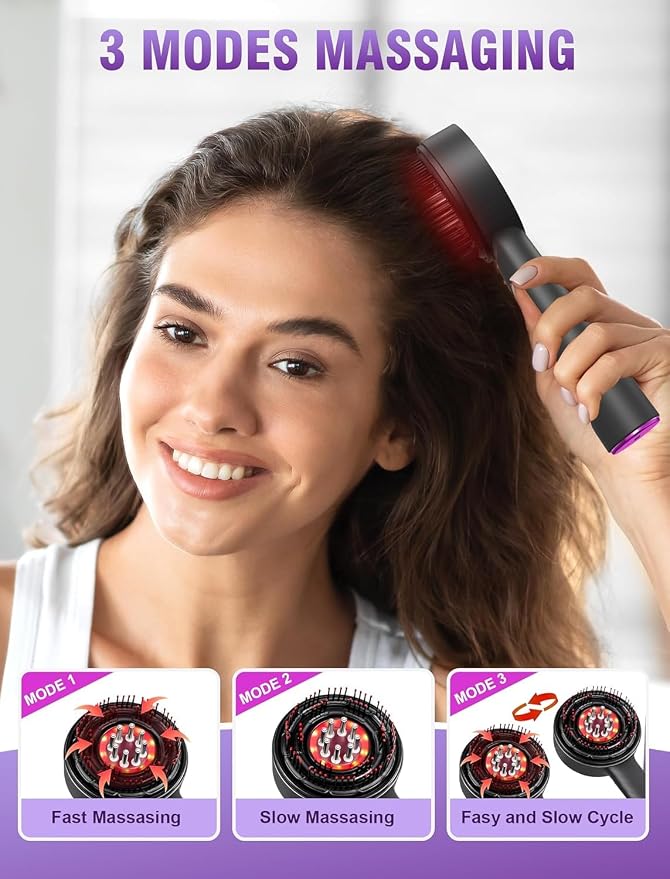 Portable Red Scalp Massager Comb with Essential Oil Diffuser,3IN1 Electric Scalp Massager Relaxes Scalp with 1400mAh Rechargeable Battery, Waterproof Hair Scalp Massager for Hair Care