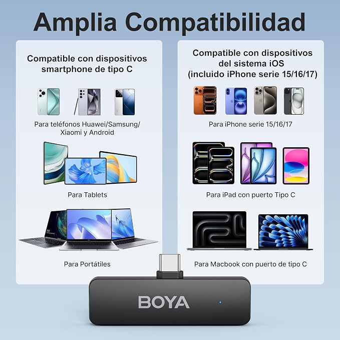 BOYA BY-V4U Wireless Lavalier Microphone for iPhone 17/16/15 Series Type C Smartphone with Charging Case, 4-Channel Mono Output, Omnidirectional Noise Cancelling Lapel Mic for Video Recording Podcast