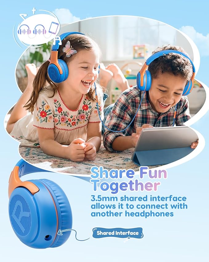 awatrue Kids Headphones Wired - Toddler Headphones with Microphone, Over-Ear Headphones, 85/94dB Volume-Limiting, 3.5mm Jack, Foldable On-Ear Design - Safe & Comfortable for Learning & Entertainment