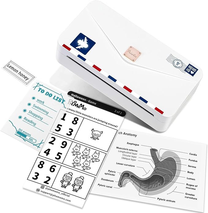 Phomemo Portable Thermal Printer M04AS AI Smart Printer 4 Inch Mini Sticker Printer, Support 15/53/80/110mm Printing Width, 300dpi, Suitable for Labels, Notes, Memo, Chritstmas Gift