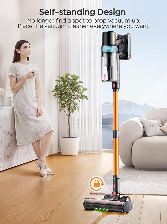 Cordless Vacuum Cleaner, 650W 55KPA 70Mins Vacuum Cleaners for Home, Upgraded Stick Vacuum with 3.3Ft Extendable Hose, LED Touch Screen, Wall Charging Station, Auto Mode for Carpet Pet Hair Hard Floor
