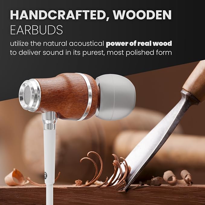 Symphonized iPhone Earphones Wired Deep Bass Sound, 3D Sound, Microphone Volume Control, Noise Isolation, Bubinga Wooden with Lightning (Apple MFI Certified), iPhone SE to 14 Earbuds