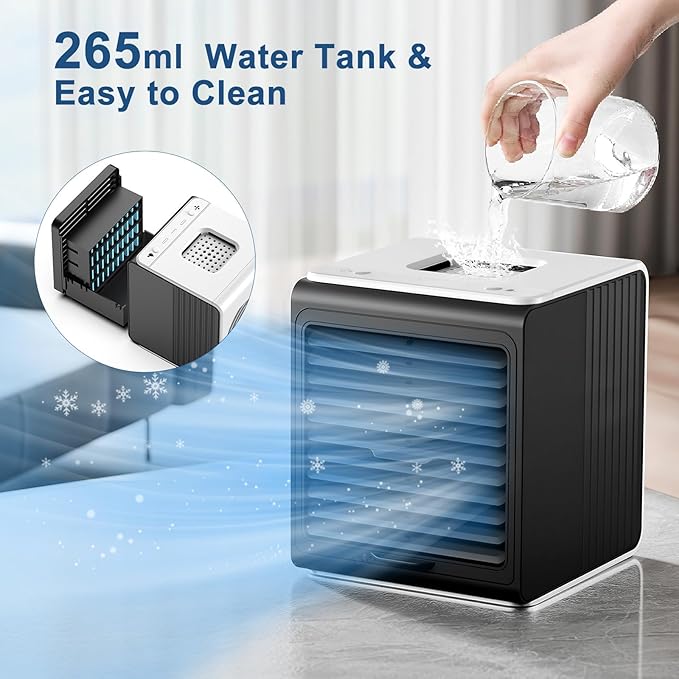 Portable Mini Personal Fan with Remote,BIESQYA 3-in-1 Small Ac Unit Cooler, 3 Speed USB Powered Desk Air Conditioner,Swamp Evaporative Windowless Humidifier for Room Office Camping Car, Black