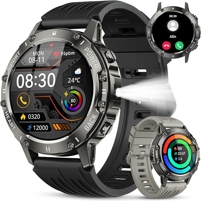 Smart Watch for Men Fitness Tracker: Waterproof Make Answer Call Running Digital Mens Watches Military Smartwatch Android Phone iPhone Samsung Compatible SpO2 Sleep Heart Rate Monitor Step Pedometer