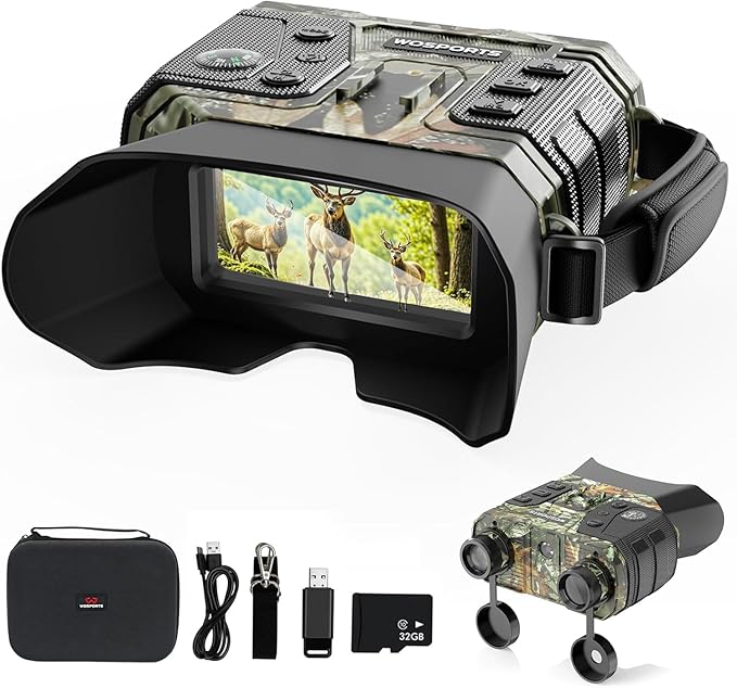 WOSPORTS 4K Infrared Night Vision Goggles – 1300FT Range, 8X Digital Zoom, 32GB Card, 15H Battery, Suitable for Camping, Gift for Men - Camo