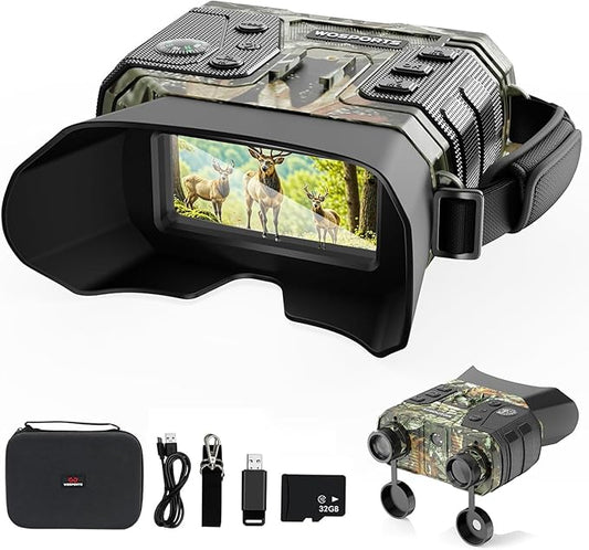 WOSPORTS 4K Infrared Night Vision Goggles – 1300FT Range, 8X Digital Zoom, 32GB Card, 15H Battery, Suitable for Camping, Gift for Men - Camo