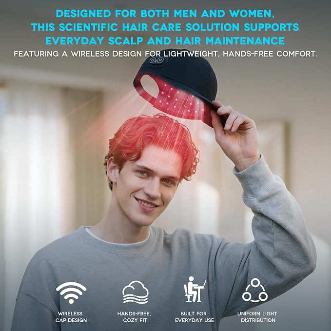 Wireless Rechargeable Red Light Therapy for Hair Growth – FDA Cleared Laser Cap for Hair Regrowth. Treats Hair Loss, Thinning & Alopecia for Men & Women