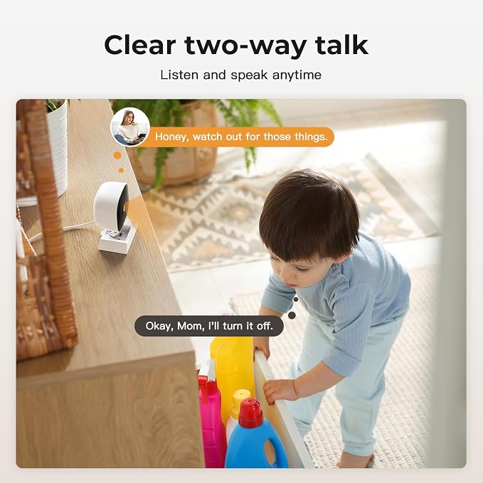 2K Cameras for Home Security,Indoor/Outdoor for Baby/Elder/Pet Monitoring with Phone app, Plug&Play,Color Night Vision,2-Way Audio&24/7 Recording,Support 128G Card (Not Included),6.56ft Wire