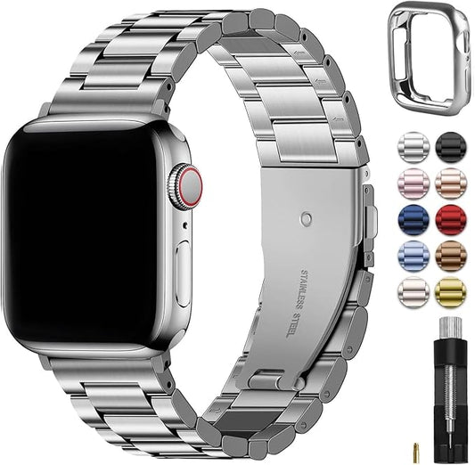 Fullmosa Metal Band Compatible with Apple Watch Bands Series 11 10 46mm, Stainless Steel Strap iWatch Band with Case for Apple Watch, Silver