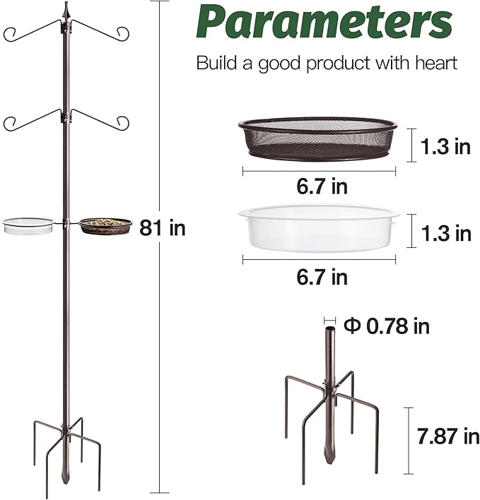 Bird Feeding Station Kit,81 Inch Metal Birds Feeder Stand with 4-Hook,Bird Bath and Mesh Tray,5-Prong Base