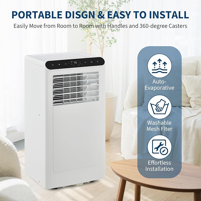 10000 BTU Portable Air Conditioners, Portable AC Unit for Room Up to 450 Sq.Ft, Cooling, Dehumidifier & Fan Modes, Remote Control, Dust Filter, 50 dB Quiet Operation, for Bedroom Office Apartment