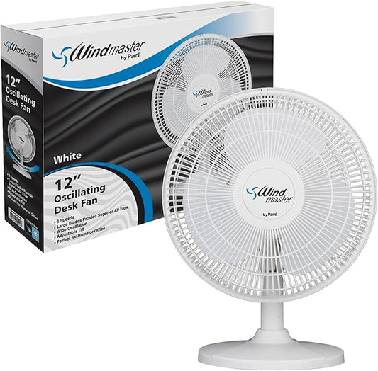 PAMI Oscillating Desk Fan - Portable Table Top Fan With 3 Speed Levels, Large Blades & Adjustable Tilt- Max Air Flow Office Desk Fan- Electric Cooling Fan For Bedroom Home Dorm Office (White, 16'')