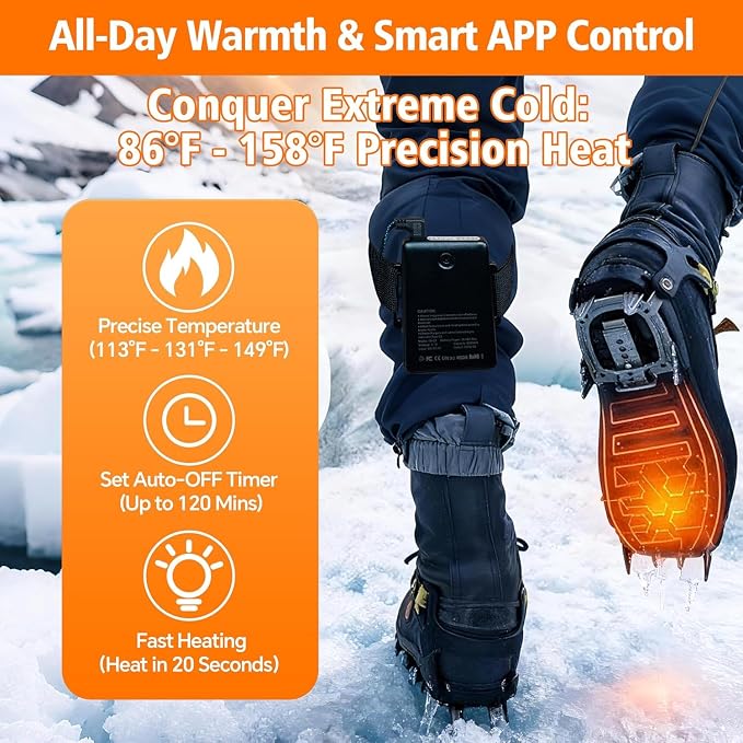 Heated Insoles for Men Women, Rechargeable 5000mAh Battery Foot Warmers Up to 11 Hours, Washable Cut to Fit Thermal Shoe Inserts for Outdoor Work, Hunting, Skiing, Hiking, Cycling, Fishing, with App