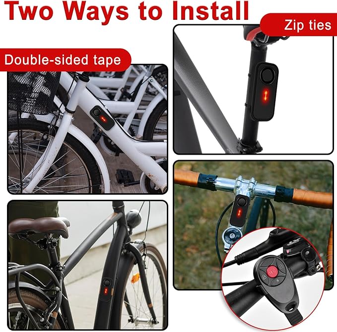USUPERINK Bike Alarm System Anti Theft, 113dB Bike Alarm, Motion Alarms for E-Bike Motorcycle Scooter Bicycle Security Alert Vibration Warning Interior Safety Red LED Light IP66 Waterproof