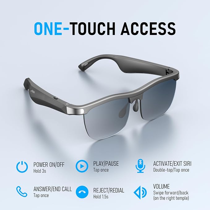 Smart Glasses, Open-Ear Audio Bluetooth Sunglasses | UV400 Polarized Lenses, Bluetooth 5.3, 8H Playtime | Adjustable Silicone Nose Pads, Hands-Free Call for Sports Driving Cycling | Men & Women