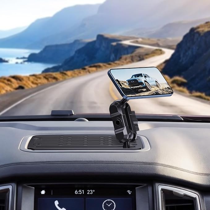 Stainless Steel Phone Mount for 2019-2023 Ford Ranger XL/XLT/Lariat - Heavy Duty All-Metal Shakeproof Bolt-On Install Super Stable Dash Phone Holder - Ford Ranger Phone Mount