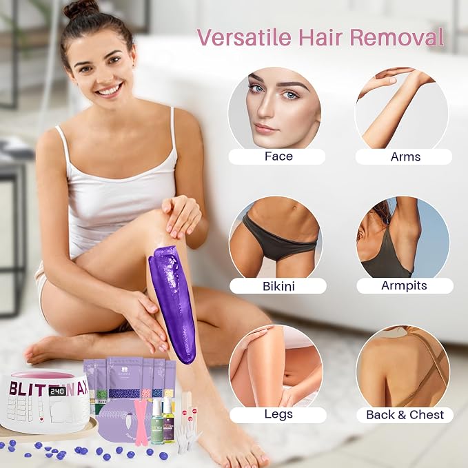 BLITZWAX Brazilian and Bikini Waxing Kit for Women, Hard Wax Warmer for Face, Legs, and Body, At Home Hair Removal Kit, Beginner Friendly, Quick Heating, Frost Reverb Digital Wax Pot