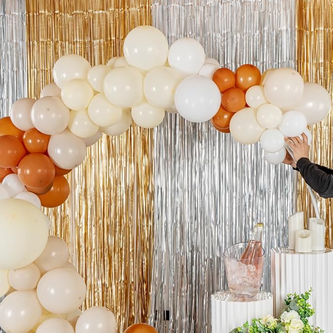 Restaurantware-Balloonify Balloon Garland Set, 1 Party Decoration Kit - 146 Balloons, With Chain, Brown, Beige, & White Latex Balloon Arch Kit, Includes Glue Dots, And Fishing Line