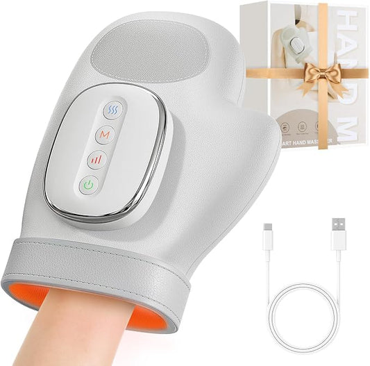 Hand Massager with Heat and Compression, Hand Massager for Arthritis and Carpal Tunnel Relief, Palm & Wrist Pain, 5 Levels 3D Wave Pressure, 3 Heat Settings, Portable Cordless Electric Hand Massager