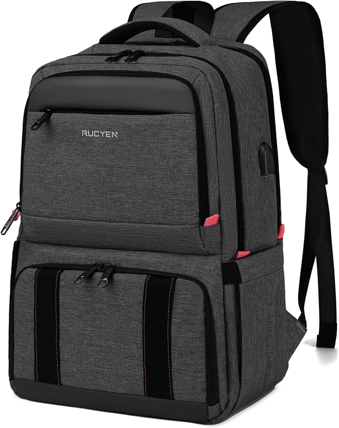 RUCYEN Lunch Backpack, 17.3 Inch Large Lunch Backpack Insulated Cooler Bag Travel Laptop Backpack with USB Port for Men Women, RFID Blocking for Work Picnics Black