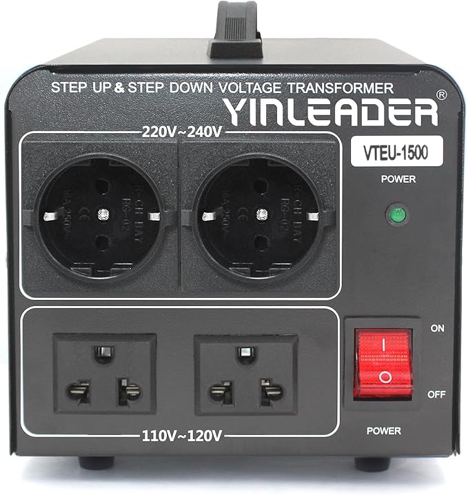 Yinleader 110V to 220V Voltage Converter Transformer Step Up/Down 120V to 240V with 2 US&2 EU Outlets 1500W [110V US Power Cord Included Only, No 220V Cord]