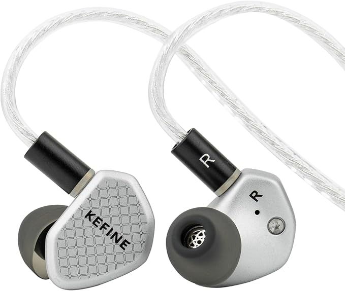 Linsoul Kefine Klean in Ear Monitor,10mm DLC Diaphragm Dynamic Driver HiFi Earphones,Wired Gaming Earbuds,Replaceable Nozzles,Detachable Silver-Plated Cable for Audiophile (with Mic Type-C, Silver)