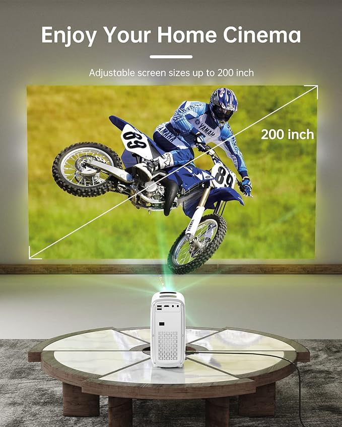 Mini Bluetooth Portable Movie Projector - HISION 1080P Projector 4K Home Projector Outdoor TV Projector 8500L Video LED Projector Compatible with TV Stick Laptop Phone Tablet HDMI USB DVD White