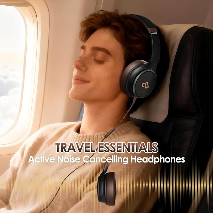 USB C Headphones Wired Headphone Over Ear with Microphone, Lightweight Only 195g, Active Noise Canceling Headphone for iPhone/iPad/Sports/School/Travel, Brown Headphones Plug and Play-Ideal Gifts