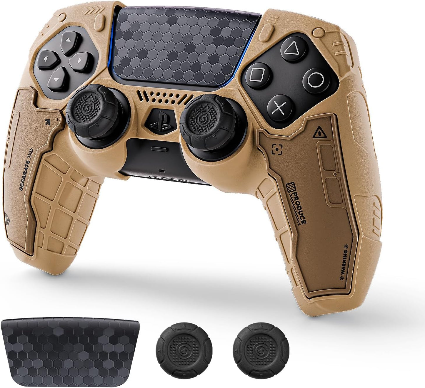 GeekShare G.S.TAC Tactical PS5 Controller Skin Set: Non-Slip Silicone Cover Compatible with PS5 Wireless Controller, 2 Thumb Grips & 2 Stickers, Compatible with Monster Hunter Wilds (Desert Yellow)