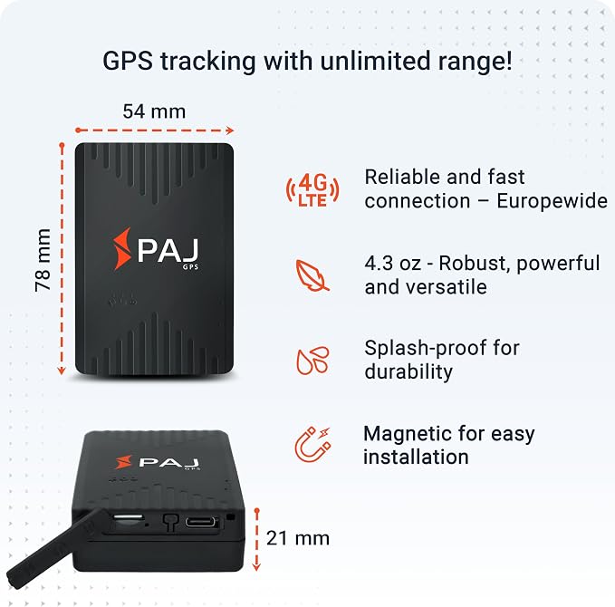 PAJ GPS COMPACT Finder 4G - GPS Tracker for Cars, Motorcycles and Trucks - Up to 40 Days Battery Life - Tracking Device for Theft Protection with Live Tracking, Alarm Notification in case of Emergency
