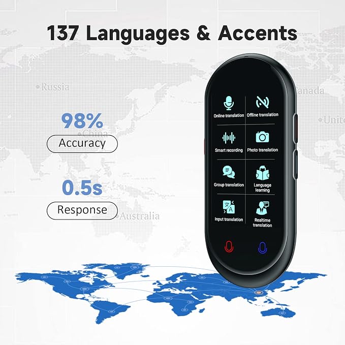 Language Translator Device, Portable Translator No WiFi Needed, Offline Voice Photo Translation, 150 Languages Supported, High Accuracy VORMOR Translator for Travel Business Learning (Black)