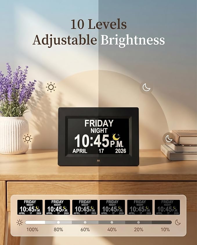 【Upgraded】27 Alarms Digital Talking Clock with Day and Date, Custom Reminders, 1280*800p HD Dsiplay, 10-Levels Dimmer, Auto DST, Sleep Trainer for Elderly Dementia, Voice-Talking with Remote