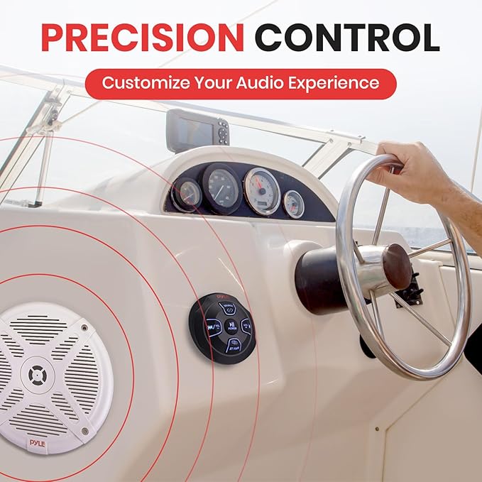 Pyle Dual 6.5” Waterproof Marine Audio Kit with Bluetooth Amplified Receiver & Handheld Microphone, Complete Onboard Sound System with 6.5 Marine Speakers for Boats and Watercraft (White)