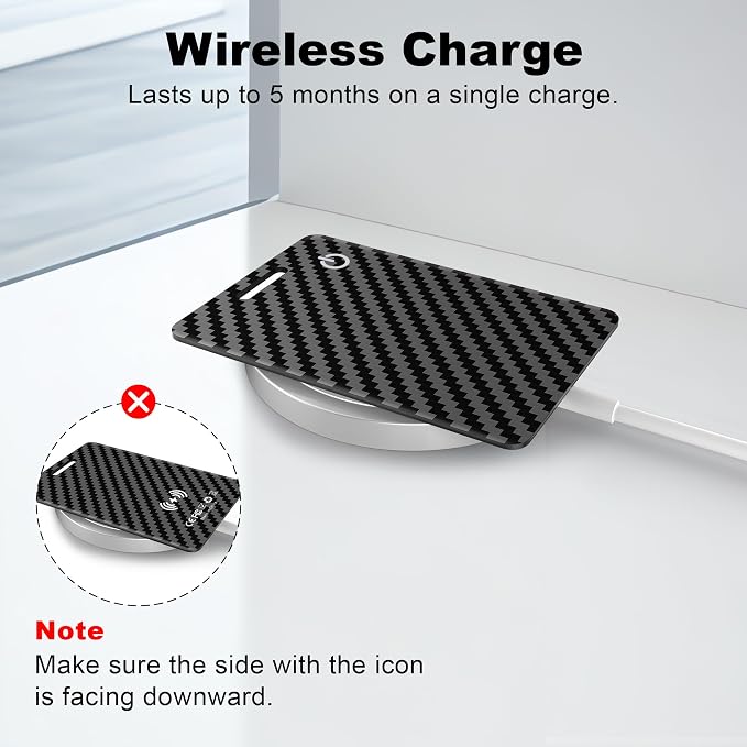 Wallet Tracker Card (iOS Only), Rechargeable Smart Card Wallet Tracker Works for Apple Find My, Thin Bluetooth Tracking Card GPS Tracker, Key Finder for Keys, Bags, Passport, Carbon Fiber