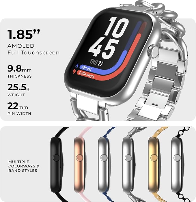 iTouch AIR 5 Smartwatch, 1.85" AMOLED Display, Bluetooth Calling, 100+ Sports Modes, Heart Rate, SpO2, Sleep & Stress Tracking, Water Resistant, 7-Day Battery Life, for Android & iPhone