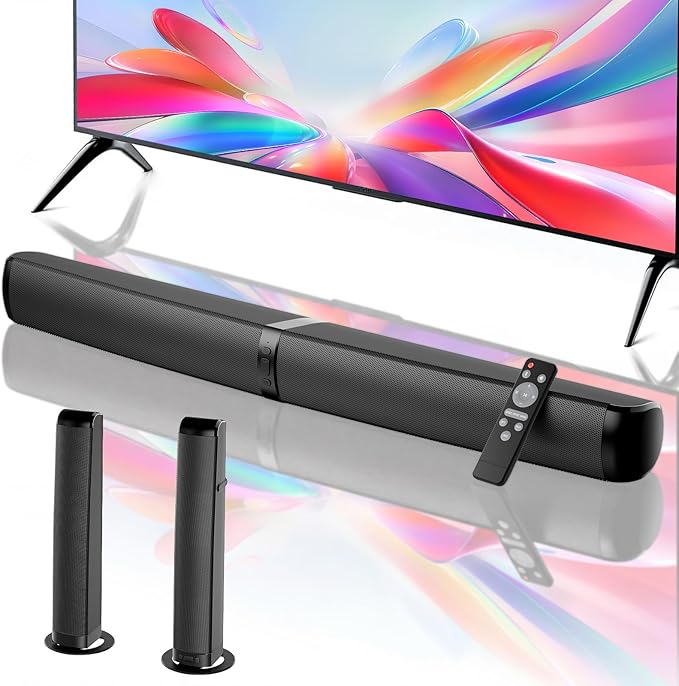 MZEIBO Sound Bar, 90W Soundbar for Smart TV, Bluetooth/ARC/Optical/AUX Connect, Detachable Design with Deep Bass for TV/PC/Gaming/Projector - 2-in-1 Home Theater Audio
