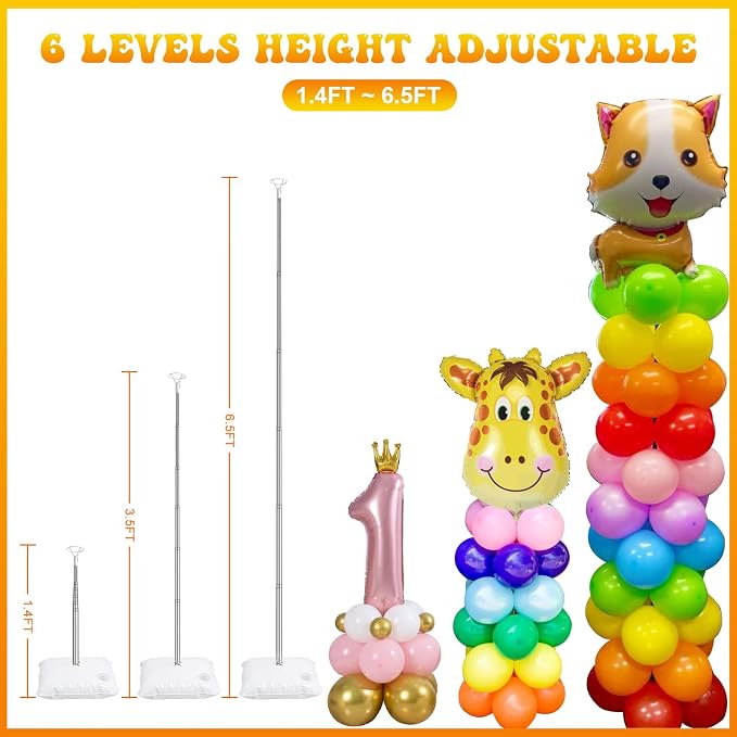 IDAODAN 2 Set Balloon Column Kit and Balloon Pump Electric, Balloon Column Stand with Balloon Pump, 65 inch Height Balloon Tower Stand for Wedding Baby Shower Birthday Party Event Decorations