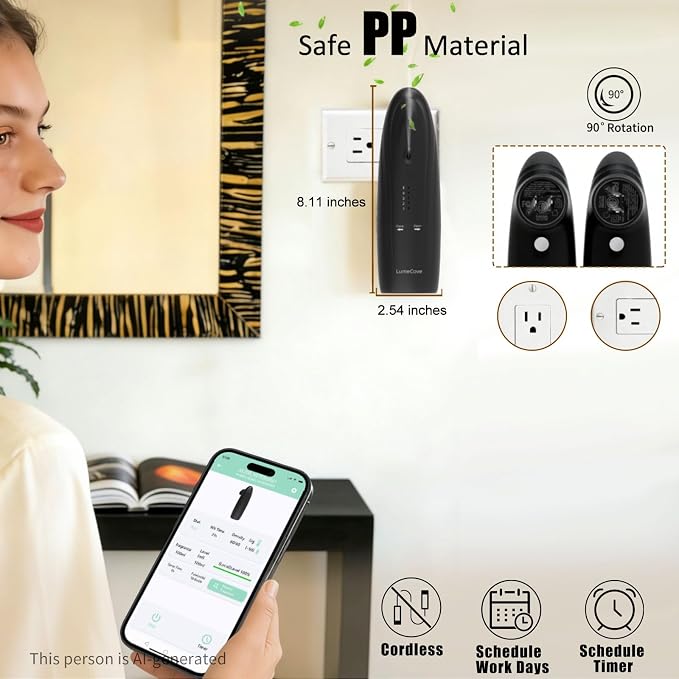 Plug-in Waterless Essential Oil Diffuser Smart App Bluetooth Scent Machine, Hotel Collection Cold Air Nebulizing Diffuser, Black