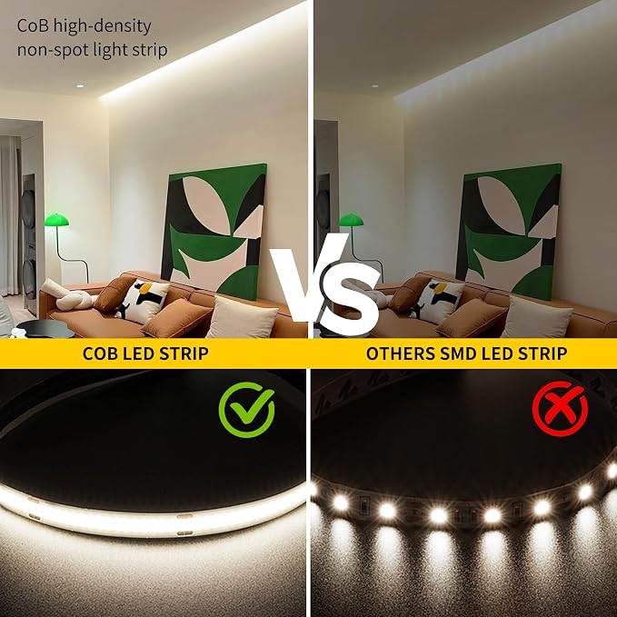 Pandery COB LED Strip Lights Cool White 6000K 32.8FT(2 * 5M) | 24V led Light Strip with Remote and app Control,8mm Wide Ra>90 Cuttable Strip Lights for Bedroom,Wardrobe,Cabinet