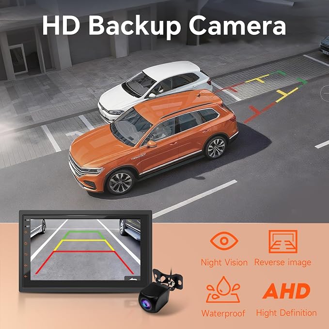Haudio Double Din Car Stereo, 7 Inch HD Touchscreen with Wireless Apple Carplay & Android Auto, Mirror Link, Bluetooth 5.4, SWC, Subwoofer, 5.1 CHN, Backup Camera, 2+64GB, FM/AM Car Radio Receiver